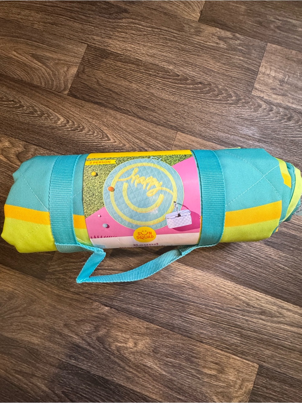 Sun Squad Round Picnic Blanket- Aqua & Yellow